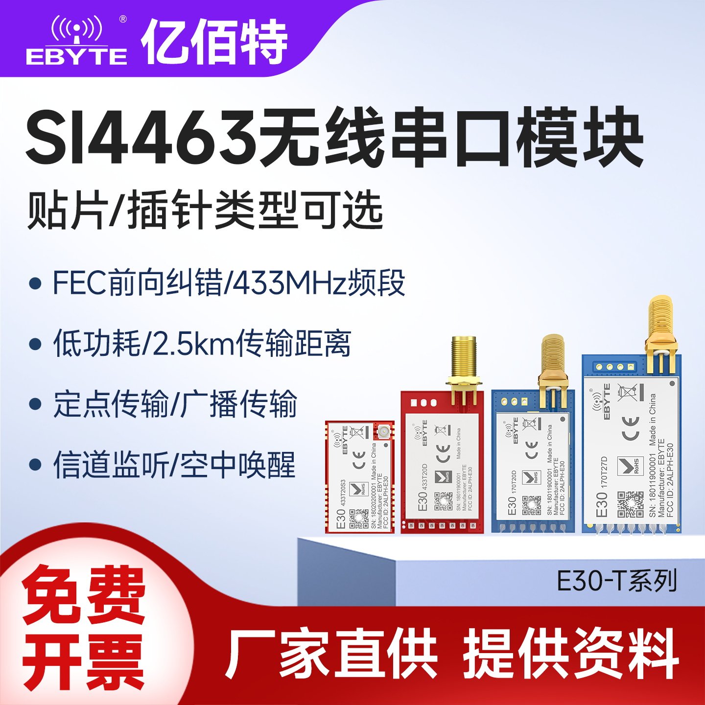 亿佰特SI4463无线串口收发模块433MHz低功耗窄带空中唤醒收发一体