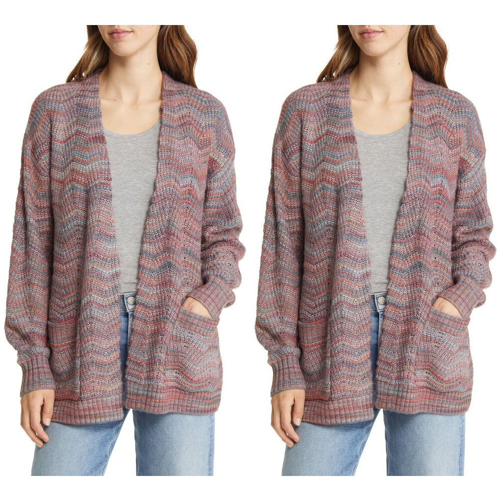 外贸尾货彩色条纹针织开衫女宽松中长款长袖毛衣外套大码加肥加大