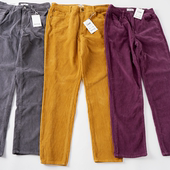 大码 外单灯芯绒裤 女尾货复古显瘦弹力休闲直筒长裤 加肥库存146格