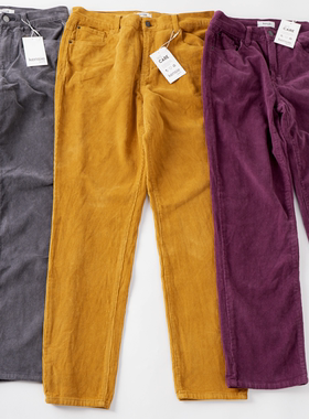 外单灯芯绒裤女尾货复古显瘦弹力休闲直筒长裤大码加肥库存146格