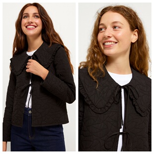 外贸出口欧洲短款 尾货112 甜美翻领系带上衣大码 格 外套女法式