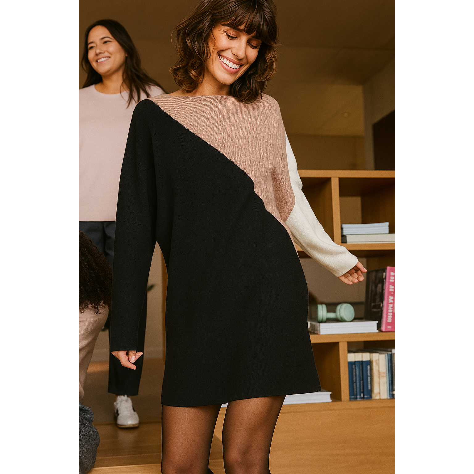 外贸尾货拼色针织连衣裙