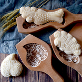 梨木手工雕刻凹底面食花样蒸馒头面鱼糕点饽饽花家用莲蓬木质模具