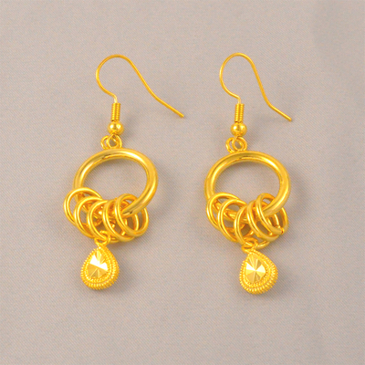 铜镀金假黄金耳钉长款流苏耳线