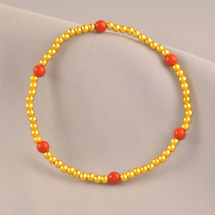 新款铜镀金女款手链金色珠子手链女红珠间隔简约时尚手串送闺蜜