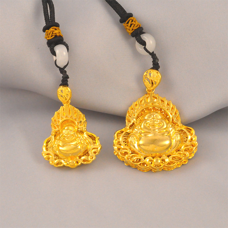 大小号越南沙金男女款项链吊坠镀金大肚弥勒佛项坠仿金佛吊牌礼物