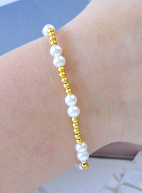 原创设计师金色珍珠满天星手链