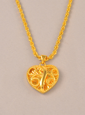 新中式爱心吊坠铜镀金锁骨链