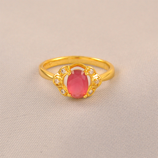 新款铜镀金女款戒指红色戒指女生戒指花型设计久不掉色高级感指环