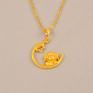 百搭链送女友 仿真黄金色项链时尚 新款 望月生肖狗吊坠送链子女款