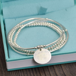 99纯银银珠弯管转运银牌手链多圈日韩女款手工饰品送闺蜜礼物