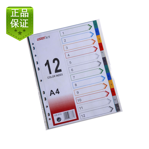远生US-012隔页纸11孔彩色塑料索引纸12页分类卡分页纸（5本）