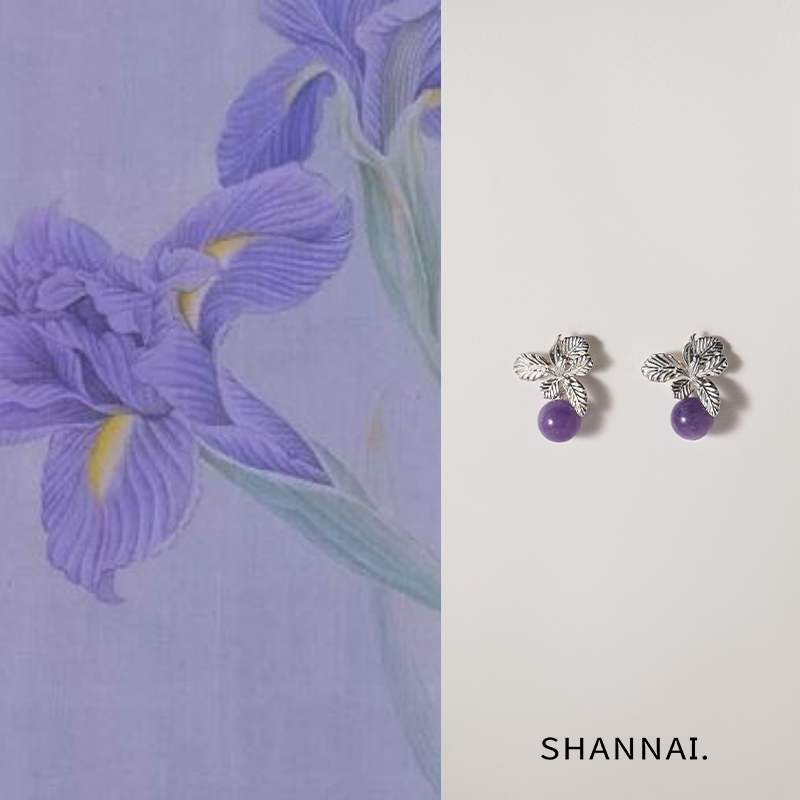 shannai原创天然紫玉髓花朵耳环