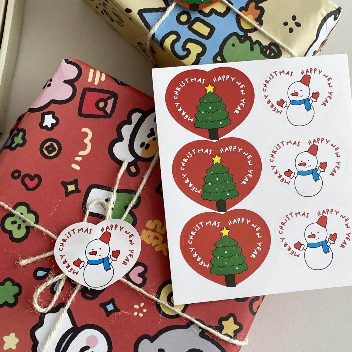 圣诞礼品包装贴纸平安夜装饰贴雪人封口贴可爱不干胶烘焙外包装贴