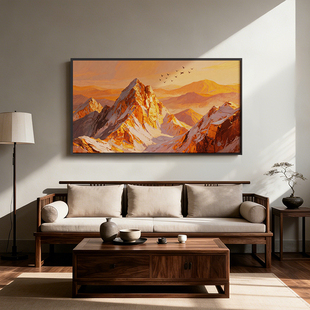 《金峰映雪》厚涂油画挂画招财进宝背有靠山客厅沙发背景墙装饰画