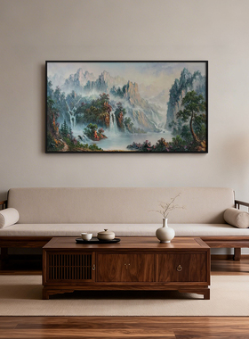 《溪山揽胜》厚涂油画挂画自然野趣办公室玄关入户公司前台装饰画