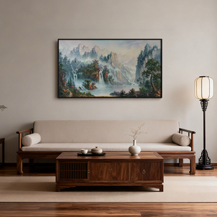 《溪山揽胜》厚涂油画挂画自然野趣办公室玄关入户公司前台装饰画