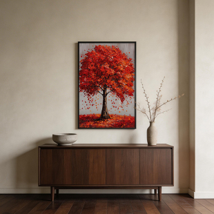 饰画 厚涂油画挂画招财纳福轻奢晶瓷客厅沙发背景墙装 金树摇金