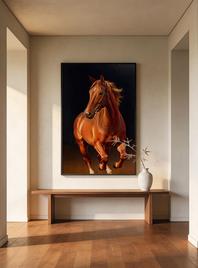 现代简约棕色马匹装饰画客厅玄关卧室挂画策马奔腾动物主题壁画