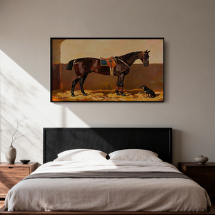 《黑马忠犬》厚涂油画挂画事业顺遂客厅书房卧室床头背景墙装饰画