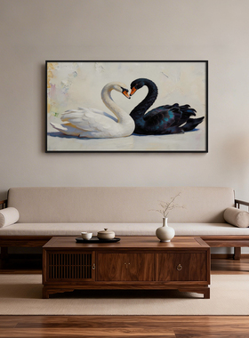 《双鹅同心》厚涂油画挂画忠贞不渝新房玄关入户公司前台装饰画
