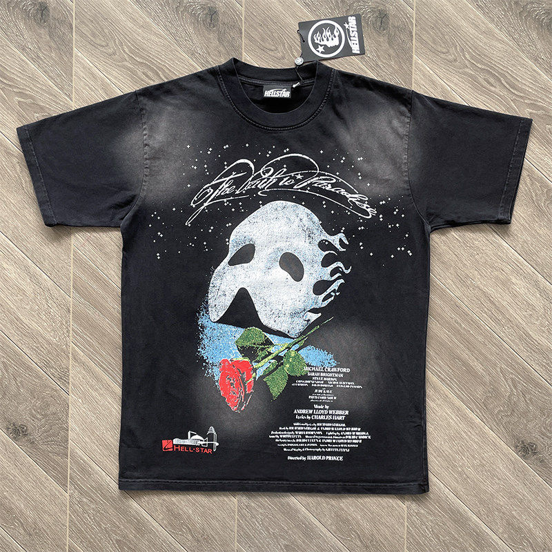 HELL  面具logo玫瑰歌剧魅影 嘻哈印花宽松男女短袖T恤tee