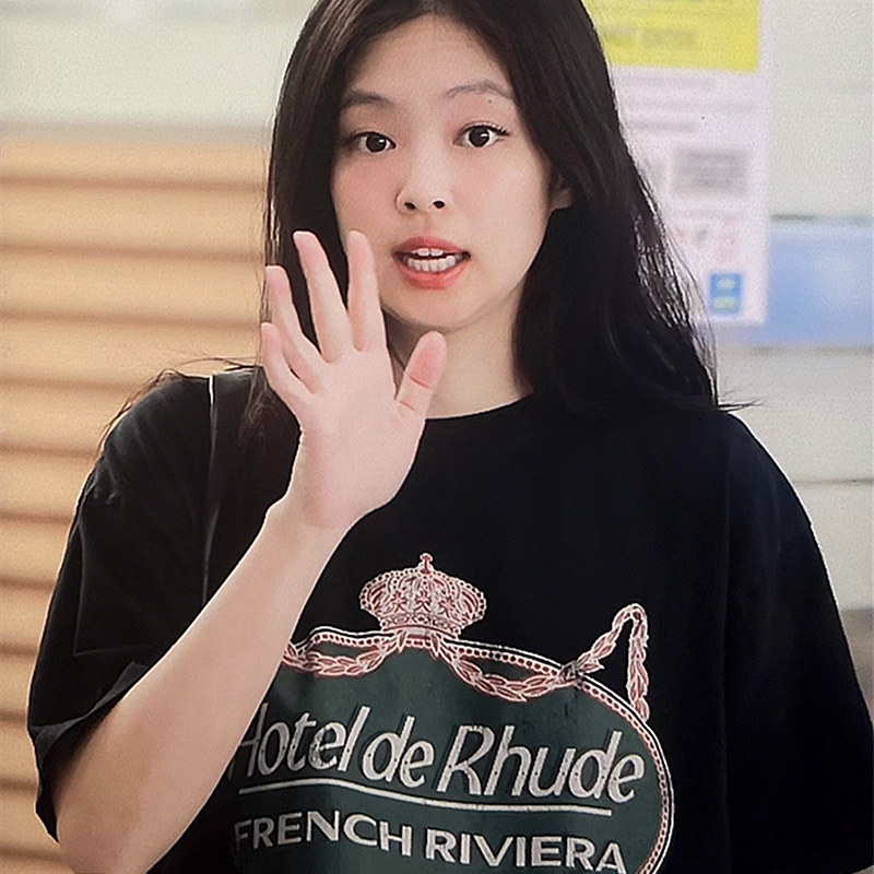 rhude复古皇冠字母印花高街男女百搭圆领短袖t恤jennie金珍妮同款