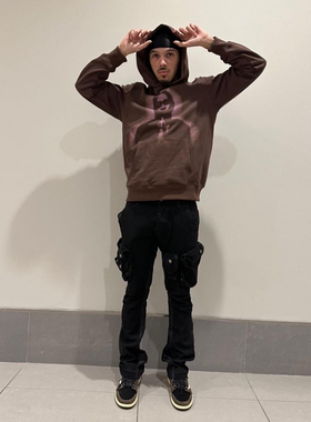 Young Thug 明星同款 Spder 555555 人像印花美潮连帽卫衣男帽衫