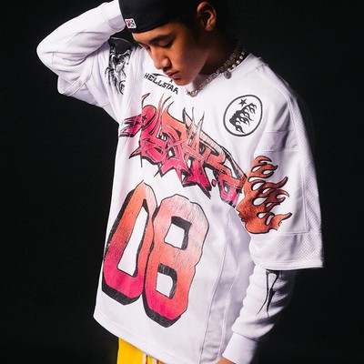 hell STUDIOS JERSEY嘻哈做旧宽松网眼拼接短袖篮球衣T恤tee
