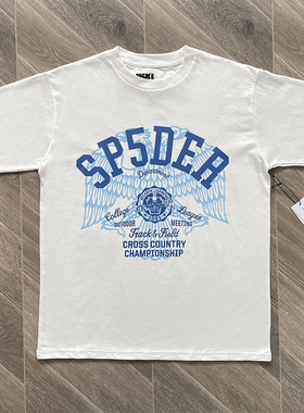 Sp5der 美潮 555555 学院蓝色字母 嘻哈宽松男装休闲短袖T恤tee