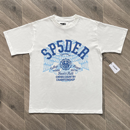 Sp5der 美潮 555555 学院蓝色字母 嘻哈宽松男装休闲短袖T恤tee