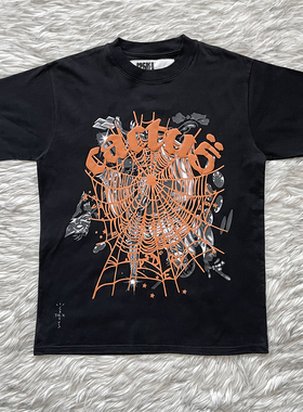 Sp5der 555555  Cactus Jack联名合作款蜘蛛网美潮男装短袖T恤TEE