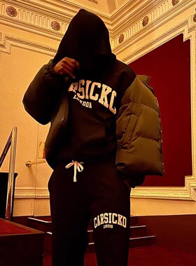 CARSICKO美式加绒西海岸大字母印花嘻哈潮休闲运动连帽衫卫衣长裤