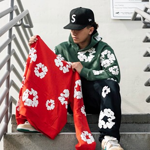 木棉花嘻哈发泡印花美式潮连帽卫衣男女帽衫卫裤