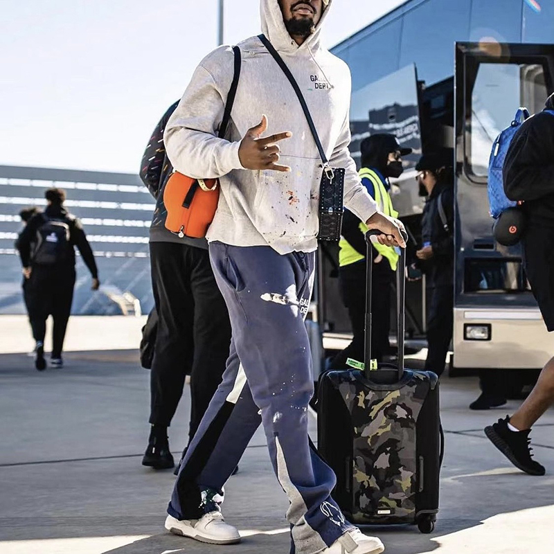 高品质Gallery D 手绘泼墨抽绳拼接微喇叭卫裤长裤美潮休闲运动裤