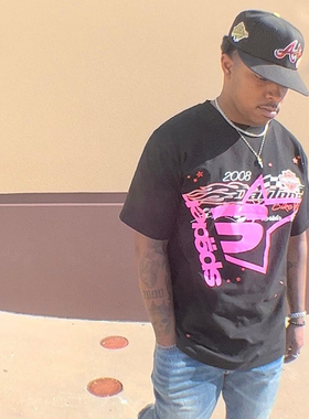 Young Thug Spder 555555 Pink粉色5字母街头嘻哈休闲短袖T恤tee