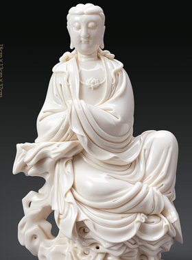 手签限量大师手作德化陶瓷坐岩观音菩萨塑像家居摆设供奉收藏包邮