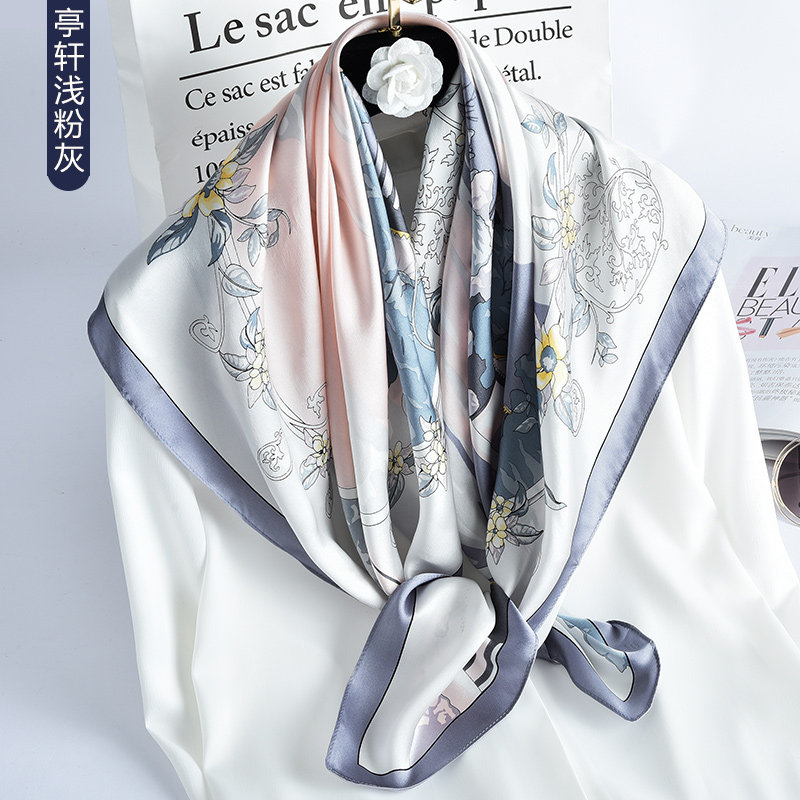 新款90*90CM真丝大方巾女上海杭州苏州绸缎丝巾围巾花色多有故事