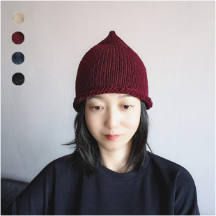 秋冬季帽子男女款厚款尖尖手工帽土豆夫人原创【棉线卷边尖顶帽】