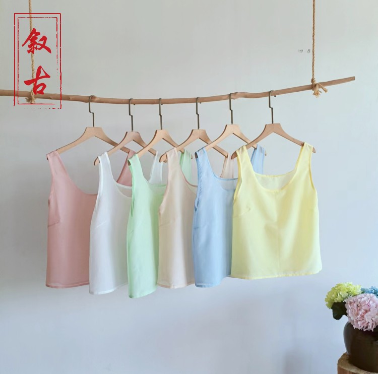 叙古真丝棉抹胸无胸垫内搭汉服清透夏季打底背心宽松可定做尺寸