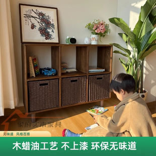 浅胡桃色儿童书柜置物边柜方格柜玩具柜实木储物柜多功能组合柜