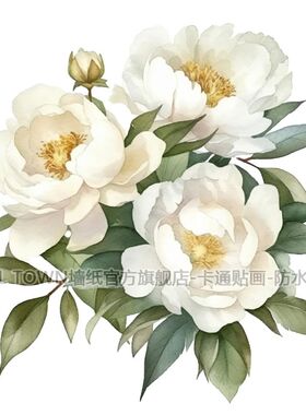 白色牡丹花贴画唯美小清新花朵图案贴纸防水自粘墙贴门贴车贴自贴