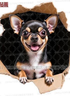 可爱小鹿犬破墙效果自粘贴画家用