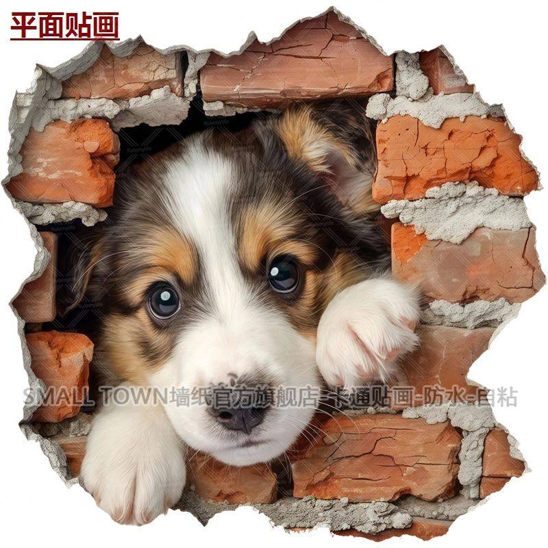 网红超萌可爱狗狗3D立体破墙效果