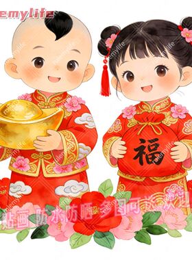 传统中国风红色卡通福娃喜庆平面自粘贴画室内外门窗电脑冰箱车贴