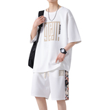 运动套装男士夏季时尚印花薄款冰丝短袖短裤一套搭配潮tz935-P48，男装休闲套装，星座1210A