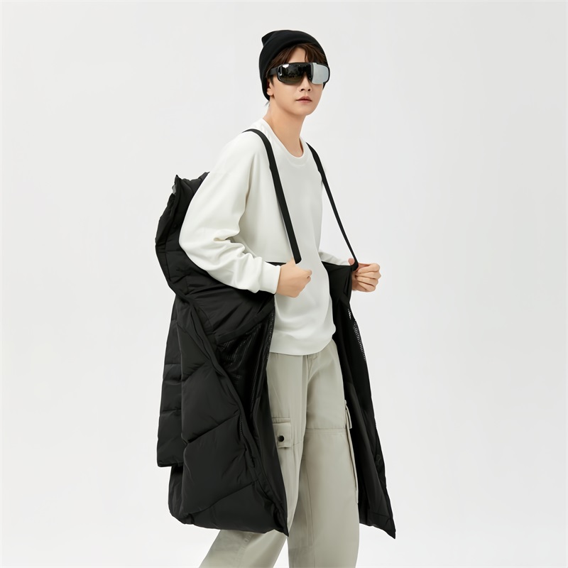 冬装标白鸭绒羽绒服潮牌同款长款过膝连帽加厚男女情侣外套P210，男装羽绒服，星座1210A
