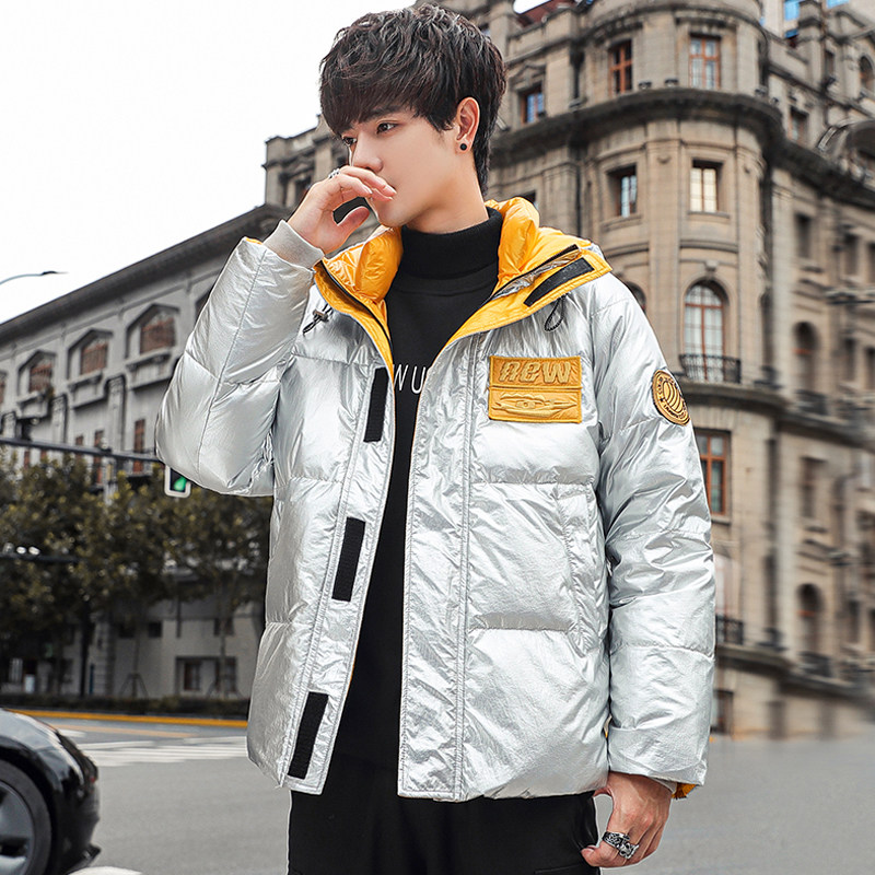 冬季加厚亮面连帽羽绒服男士短款青年白鸭绒保暖外套潮6552-P110，男装羽绒服，星座1210A