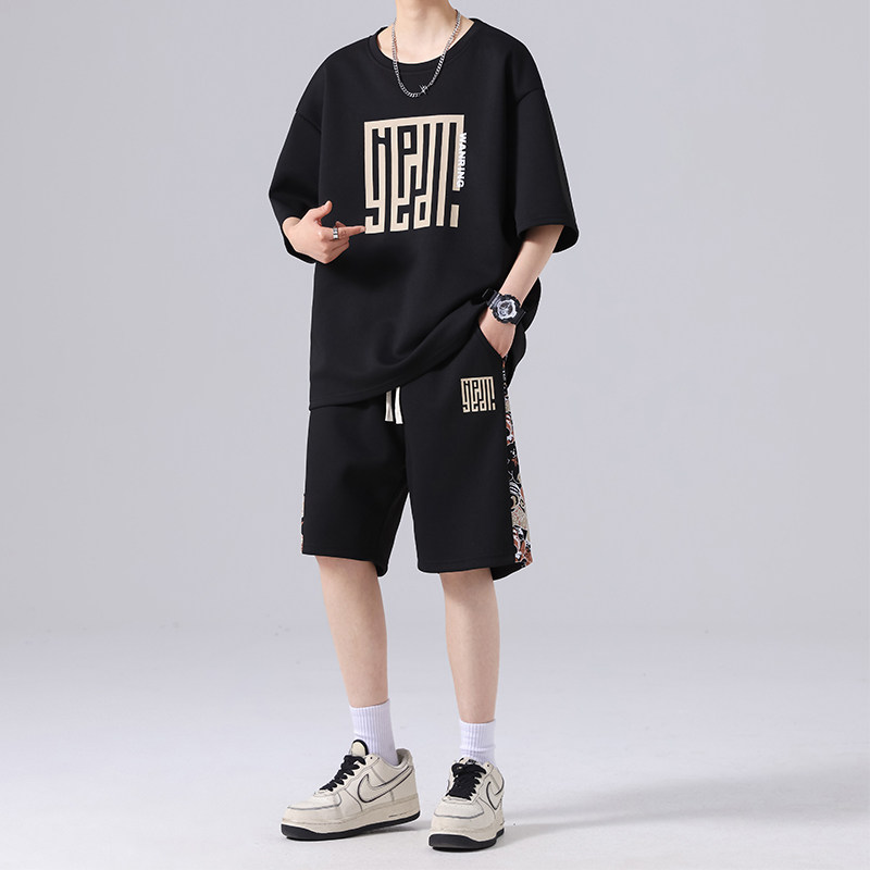 运动套装男士夏季时尚印花薄款冰丝短袖短裤一套搭配潮tz935-P48,男装休闲套装,星座1210A