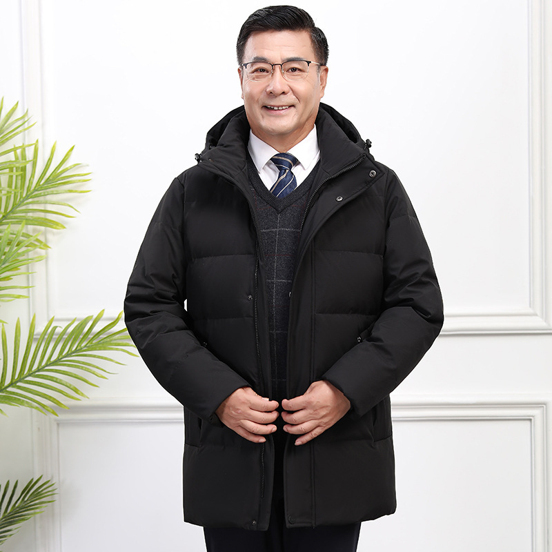 90%白鸭绒羽绒服男爸爸装加厚加大连帽短款零下防寒外套H17-P150，男装羽绒服，星座1210A